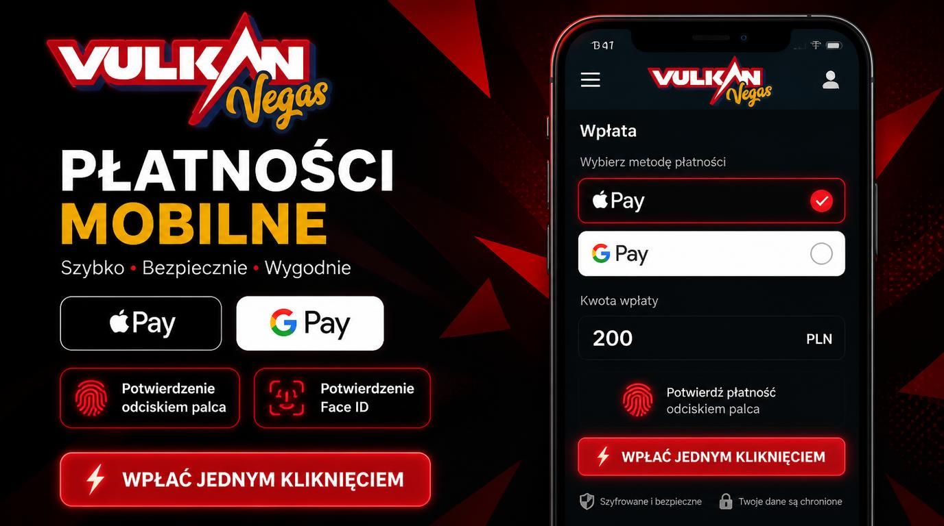 Telefon z logo Apple Pay/Google Pay, przycisk „Wpłać jednym kliknięciem” w kasynie online