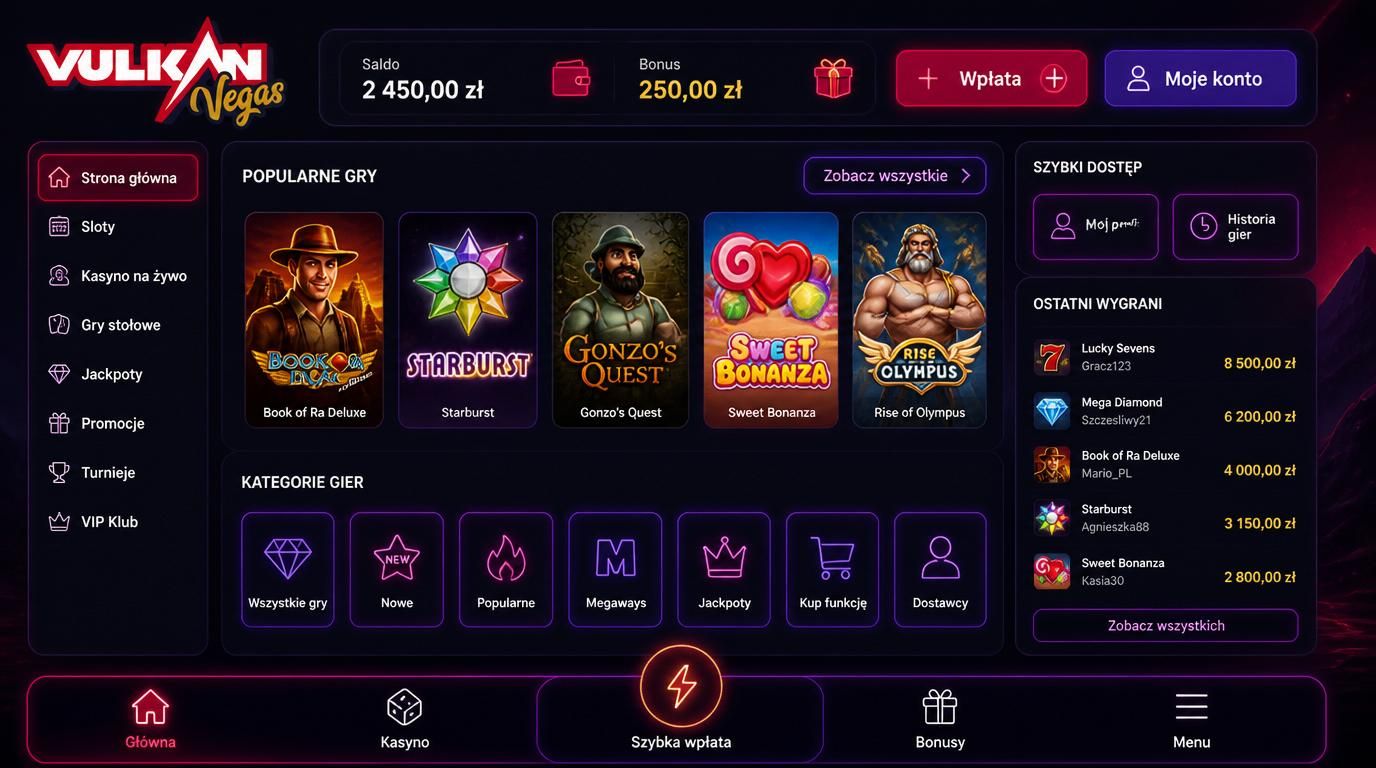 dashboard aplikacji ze saldo i bonusem u góry, dolnym menu i przejrzystym wyglądem