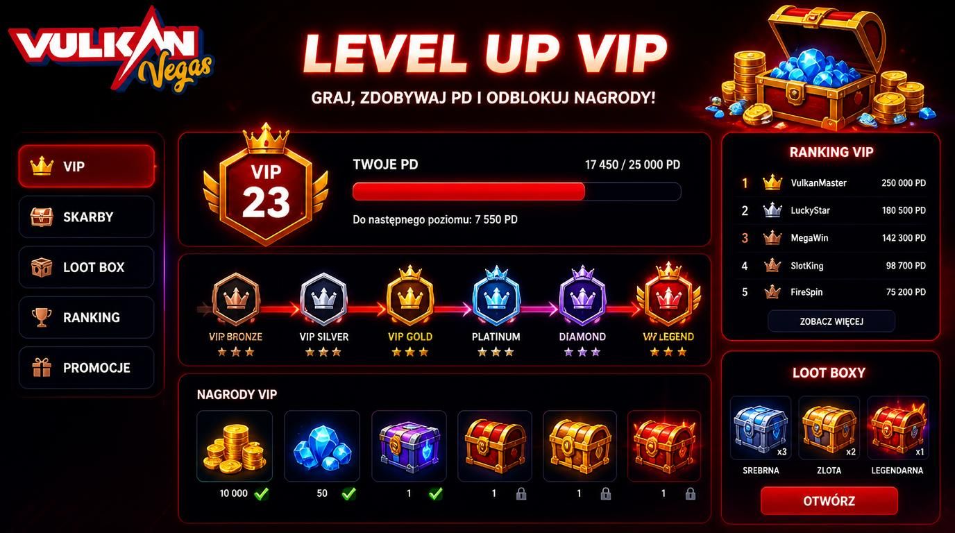 pasek postępu, odznaki VIP, skrzynki loot, rankingowa tablica