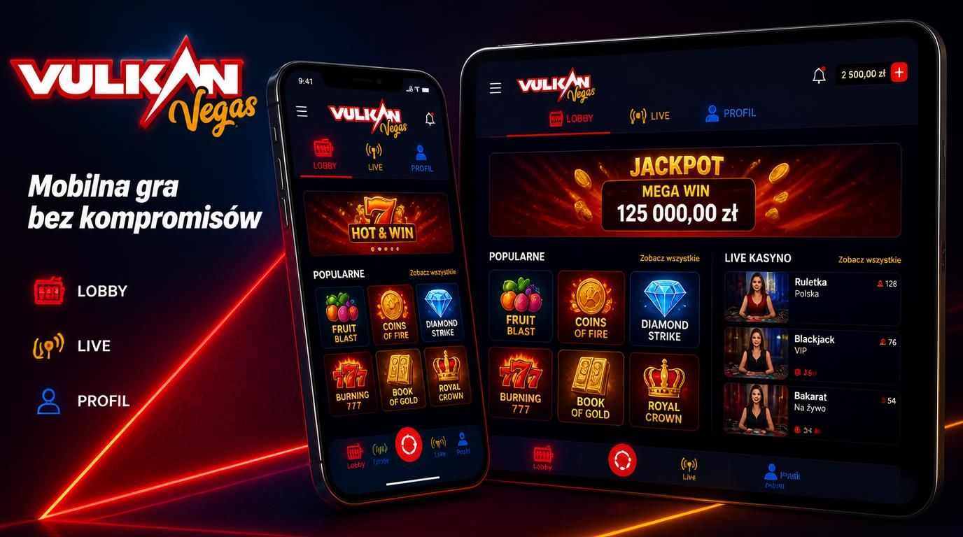 urządzenia mobilne, lobby kasyna, profil użytkownika, ikona aplikacji