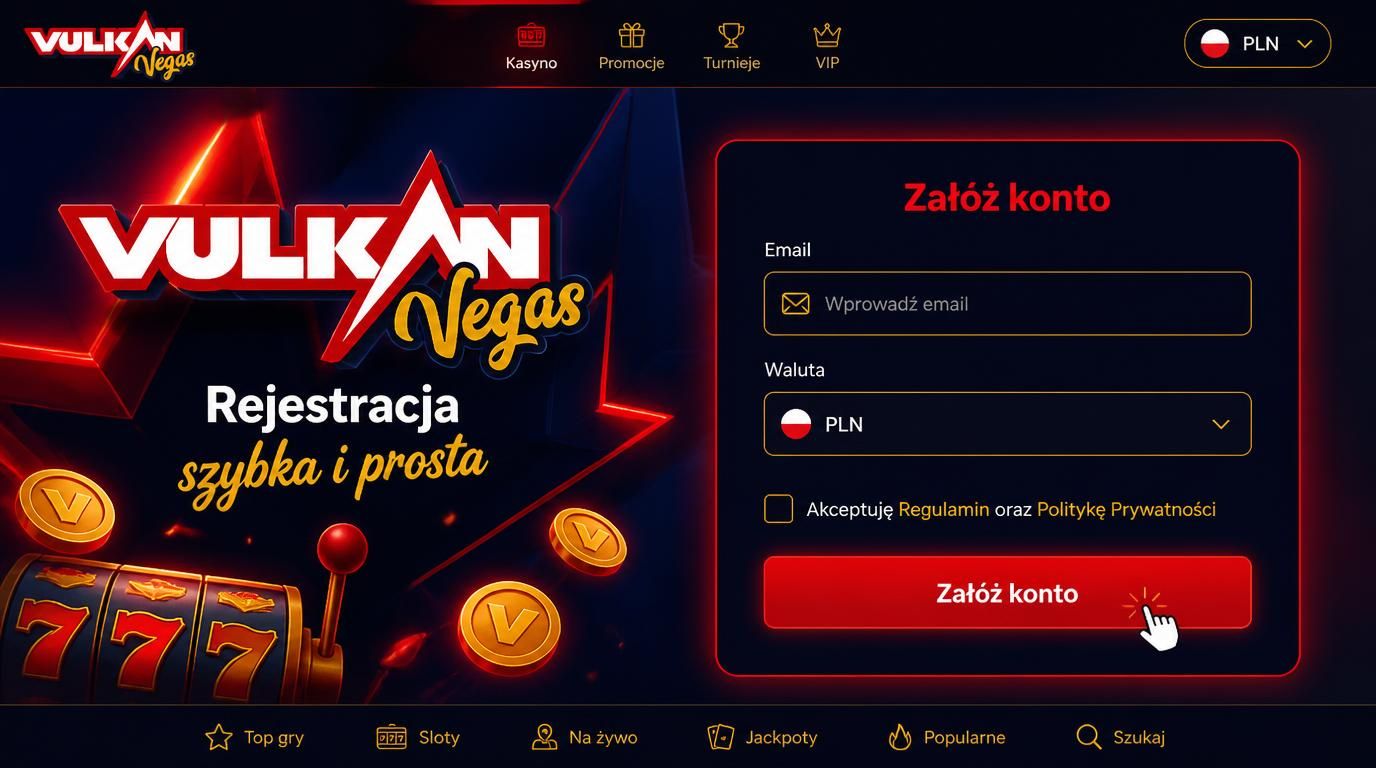 formularz rejestracyjny, e-mail, waluta PLN, przycisk załóż konto